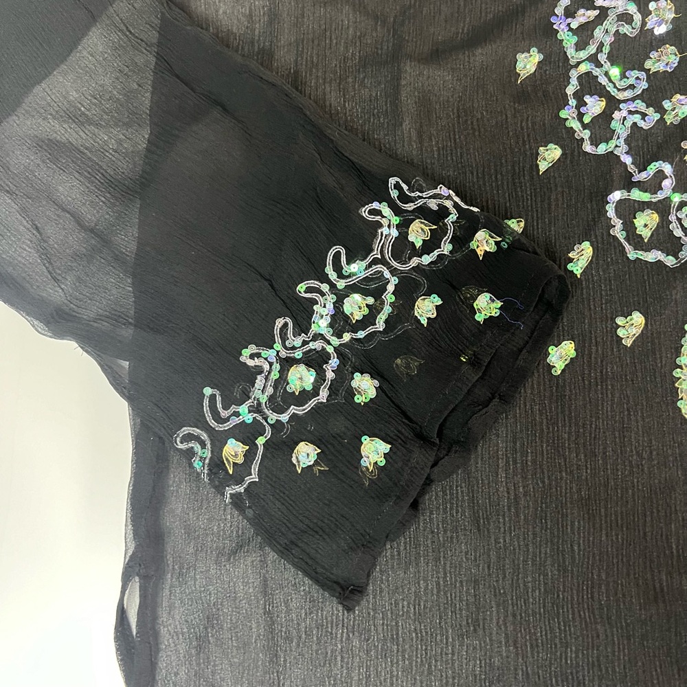 VENUS  Silk Sheer Black Swimsuit Coverup V-Neck Sequin Detailing Tunic Women's M - Picture 3 of 11